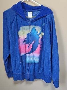 Disney Blue Zip Hoodie with Colorful Ariel Silhouette